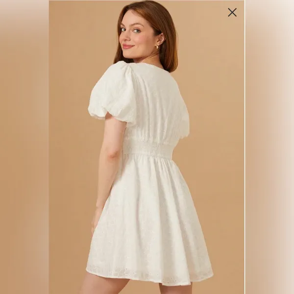 ALTAR’D STATE Briana Eyelet Puff Sleeve Sweetheart Mini Dress in White Size XL - Image 5