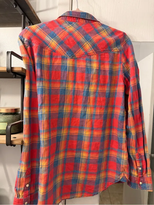 American Eagle Outfitters Red Plaid Button-Down Shirt - Image 5