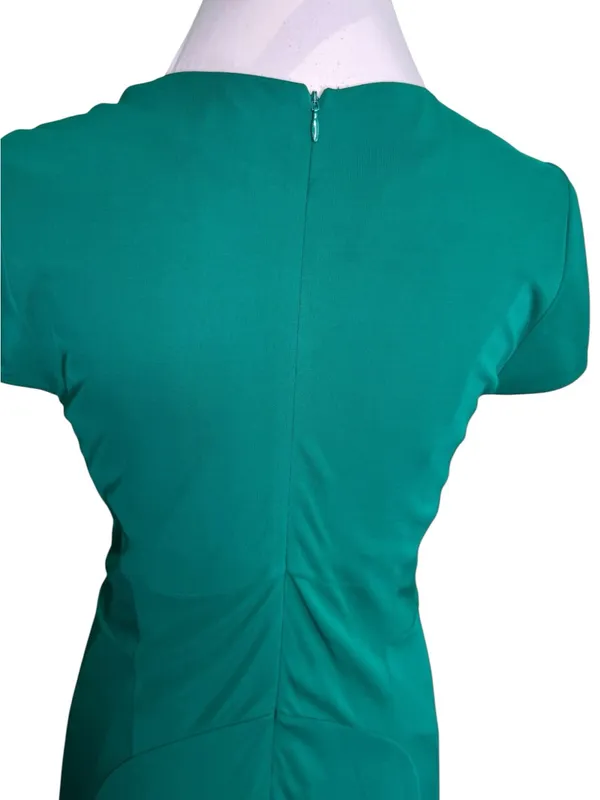 Vintage Banana Republic Emerald Green Ruched Front Dress V-Neck Midi Size 10 - Image 5