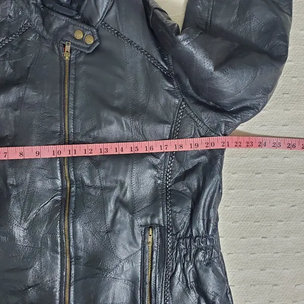 Andrew Michael Vintage Women's Black 100% Leather Jacket Quilted‎ Pattern Size L - Image 4