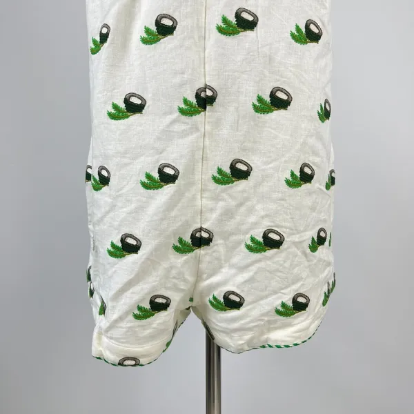NWOT Farm Rio Linen Blend Coconut Embroidered Romper Green and Ivory Size M - Image 10