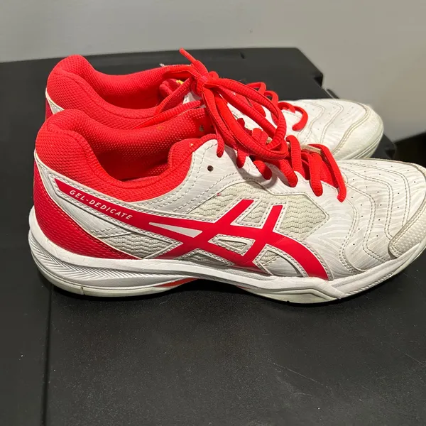 Asics White and Red Athletic Shoes - Image 4