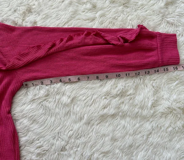 Anthropologie Pilcro Top Ruffled V-Neck Shirt Waffle Knit Raspberry Pink L - Image 13
