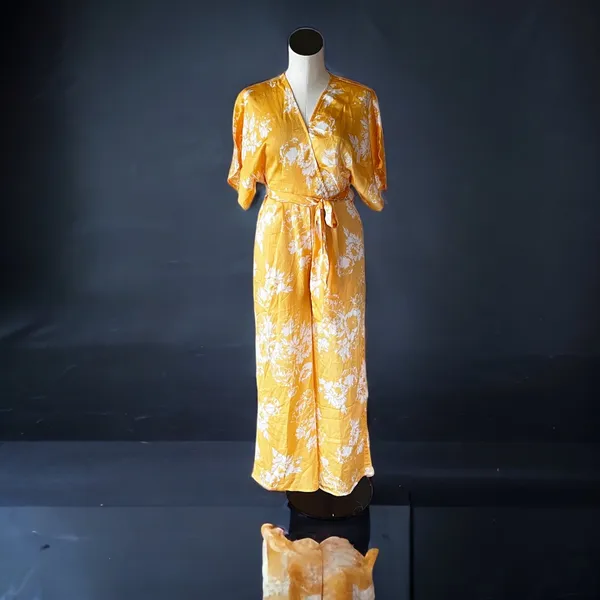 NWT FAVLUX Fashion silky/Chiffon Fabric Yellow Floral Jumpsuit - Image 5