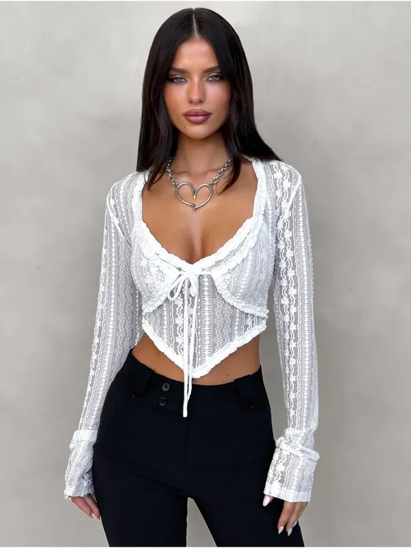 Tiger Mist Ivory Lace Wrap Top Set - Image 8