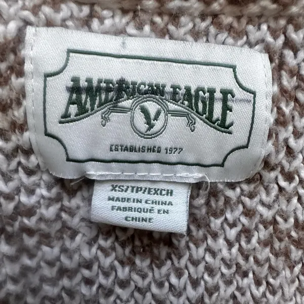 American Eagle Paisley Knit Cardigan XS Brown Cream Button Front Sweater - Image 6