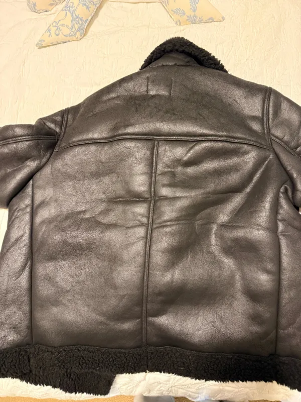 H&M Leather Fur Jacket Coat Winter Black Fur - Image 5