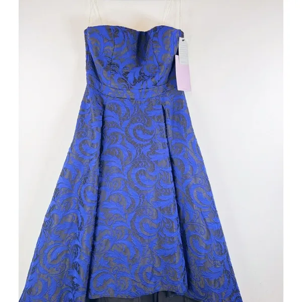 NWT JS Collections Dress Blue Jacquard Hi Low Ballgown Strapless Cocktail Size 8 - Image 5