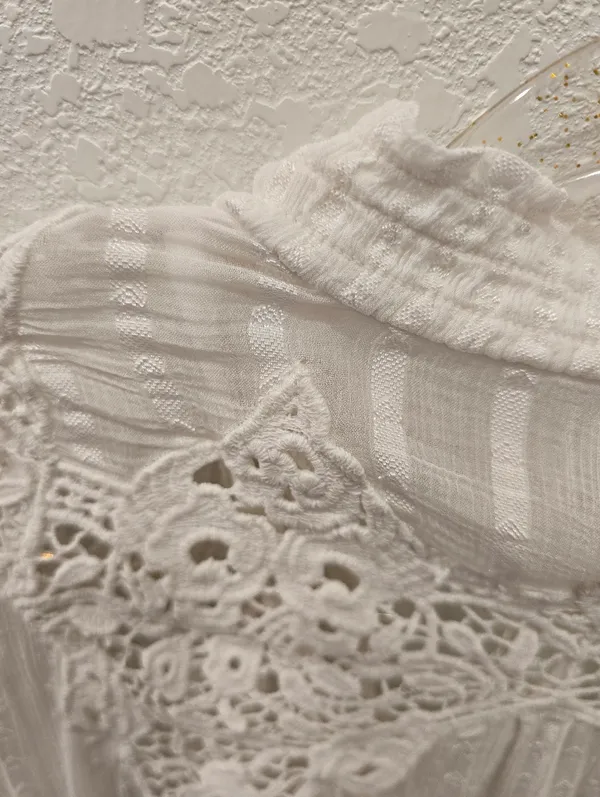 Anthropologie Moira peasant blouse intricate lace smocked cuffs V Neck 0 - Image 9