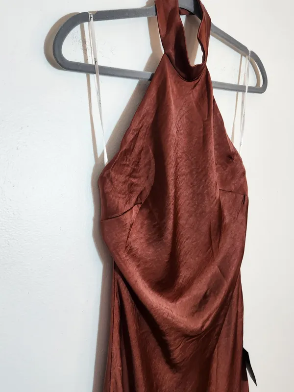 Lulus Brown Satin Halter Maxi Dress Size Small NWT Wedding Guest Dress - Image 6