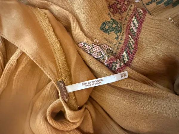 Free People XS Dress, Patterned, Burnt Yellow, Open Tie Back - Image 3