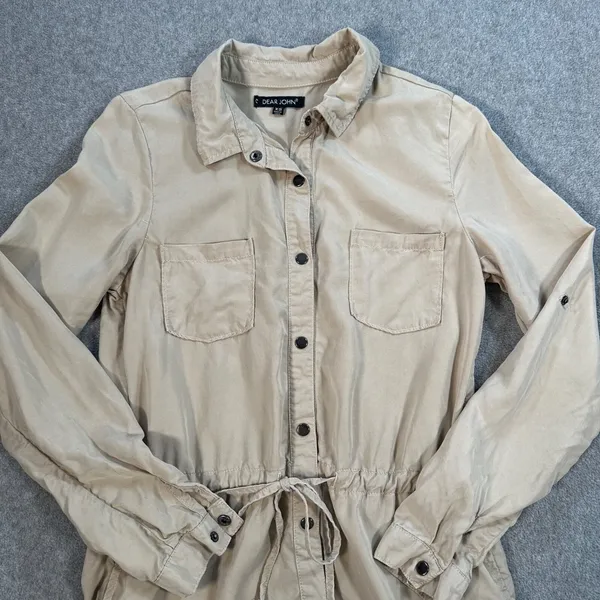 Dear John Shirt Dress Women's X-Small Beige Long Sleeve Collared Mini Utility - Image 3
