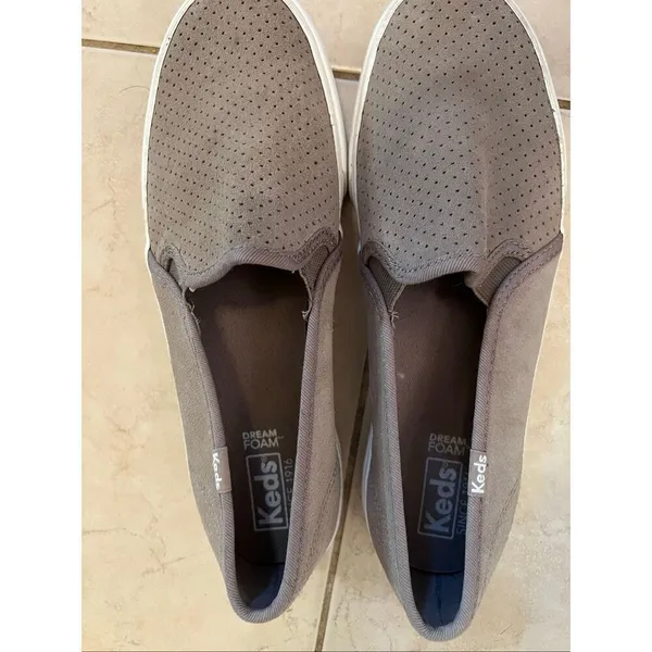 Keds Taupe Double Decker Perforated Suede Slip On Sneaker Women's Size 8 - Image 6