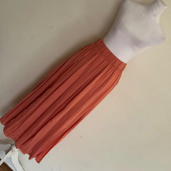 Topshop Pleated‎ Midi Skirt Coral Terracotta Double Slit Elastic Waist NWT Sz 4 - Image 2