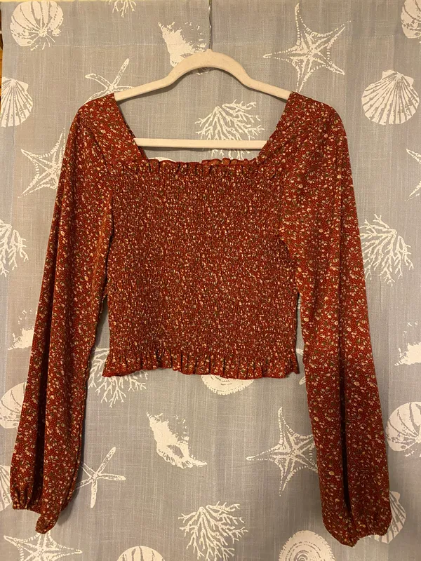 Shein Red Floral Patterned Long Sleeve Top - Image 2