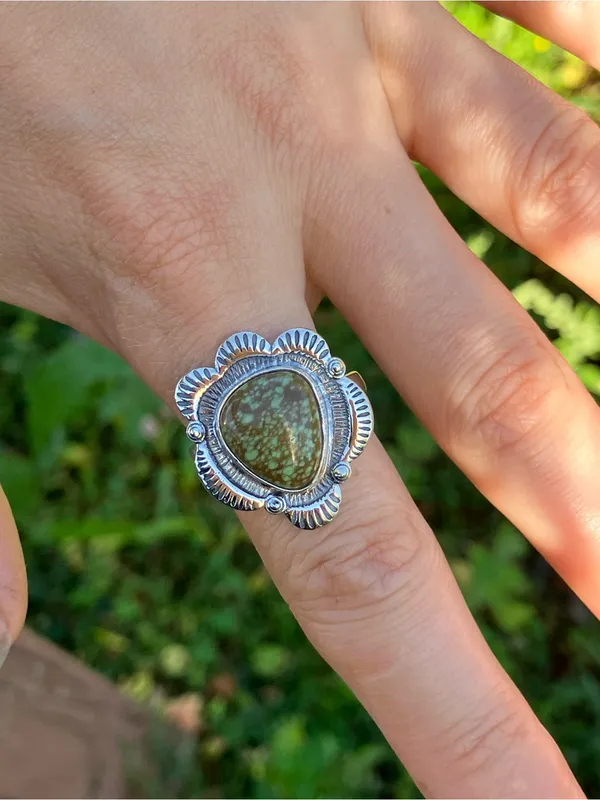 Genuine Turquoise Sterling Silver Ring Size 10.5 Green - Image 3