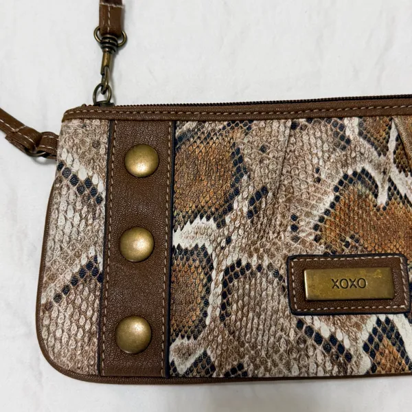 XOXO Snakeskin Print Wristlet Clutch Brown‎ Faux Leather Studded Bag Y2K - Image 4
