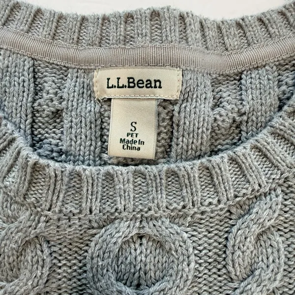 LL Bean GRAY Double L Mixed Cable Cotton Crew Neck Pullover Sweater SMALL PETITE Size undefined - Image 10