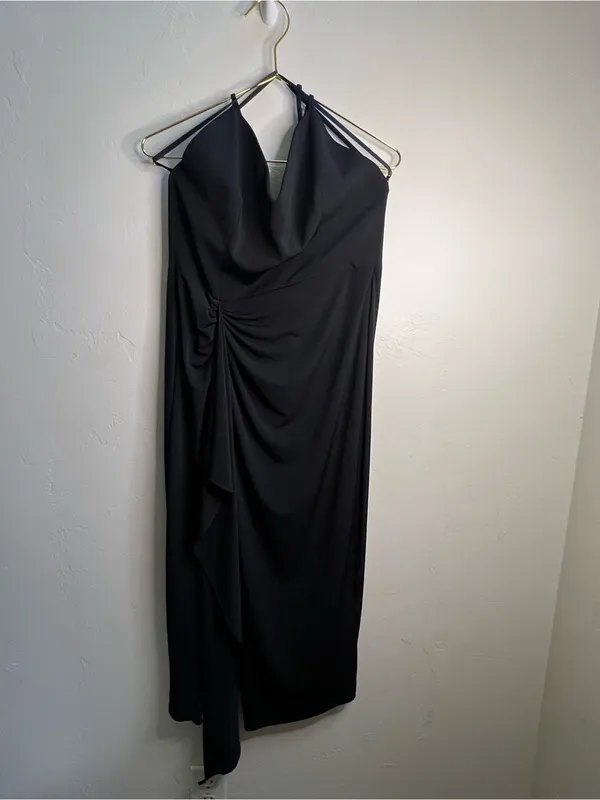 Katie May Ringleader Dress in Black Midi Slit Halter Neck Sleeves Gown NWOT‎ - Image 8
