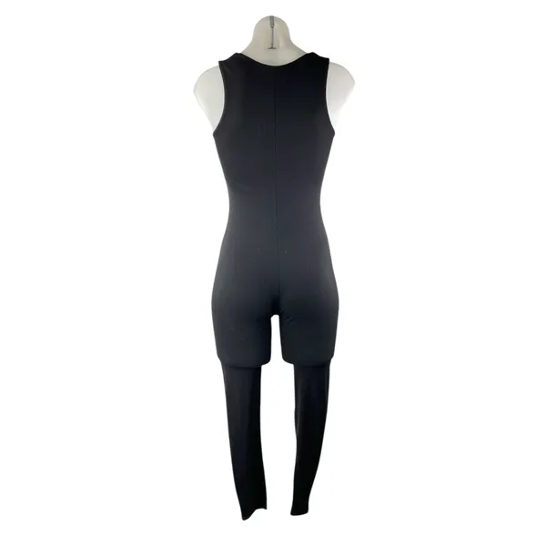 Qinsen Women's Black Sleeveless Square Neck Skinny Activewear Yoga Jumpsuit Sz S - Image 2