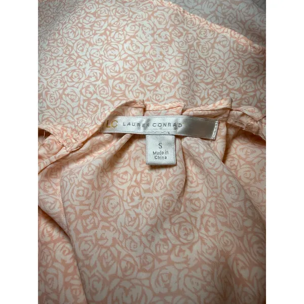 LC Lauren Conrad Peach Rose Floral Cap Sleeve Tie Back‎ Blouse Womens Small - Image 5