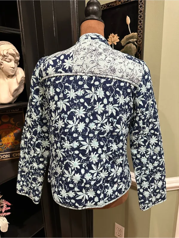 Anthropologie Leifsdottir Blue Floral Quilted Boho Jacket – Size 8 - Image 9