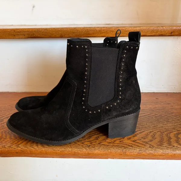 Paul Green Black‎ Suede Studded Chelsea Ankle Boots Heel Size UK 6 US 8.5 EUC - Image 2