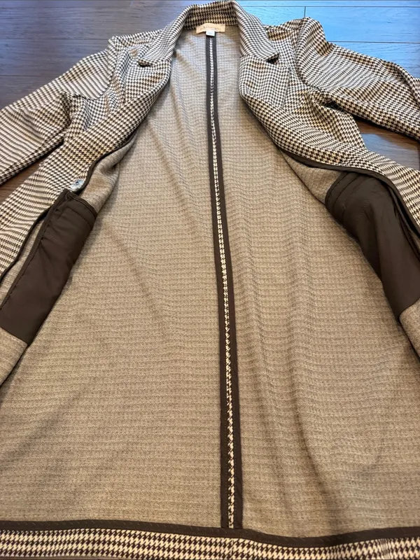Philosophy Coffee/Tan Long Coat, Houndstooth, Size Medium - C11-661 - Image 7