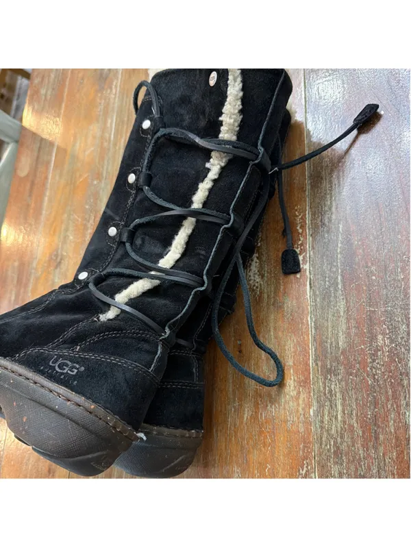 ⁠UGG Australia Y2K Surfcat 5158 Black Suede Side Lace Tall Shearling Boots Sz 5⁠ - Image 9