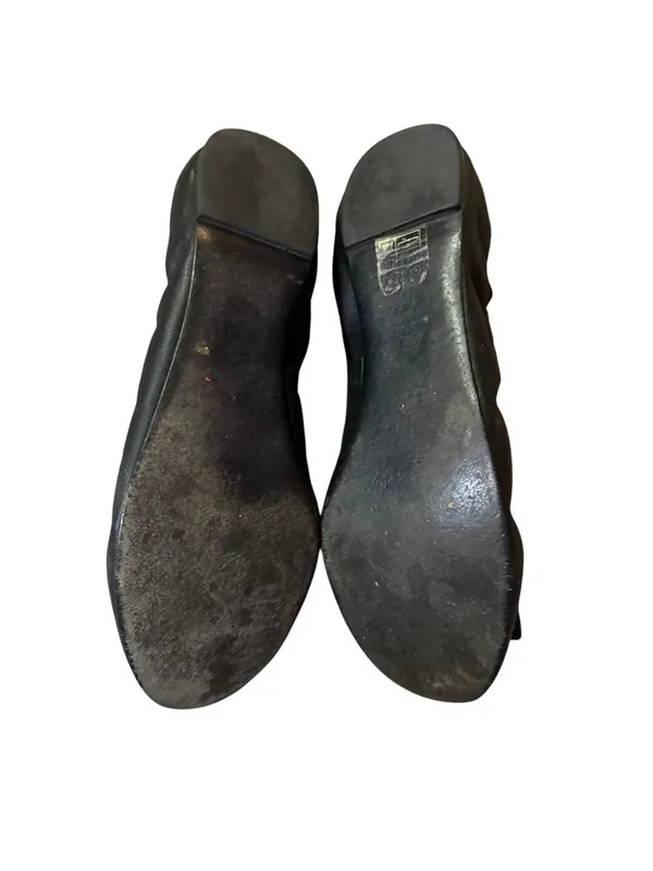 Tory Burch Black Leather Ballet Flats Gold Logo Women's Size 8.5 Used and Box - Image 12