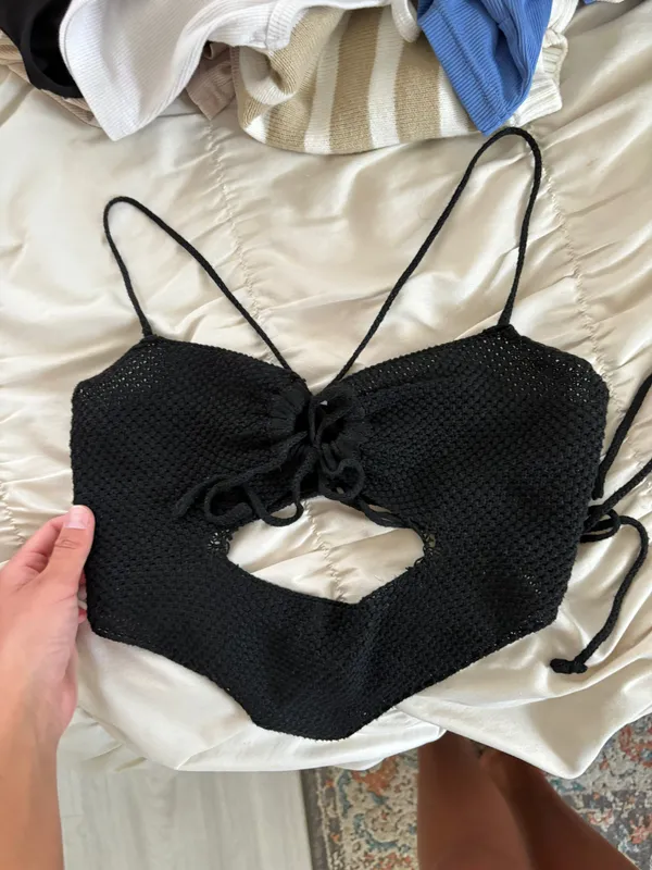 Black Knit Cut Out Crop Size XS - Image 4