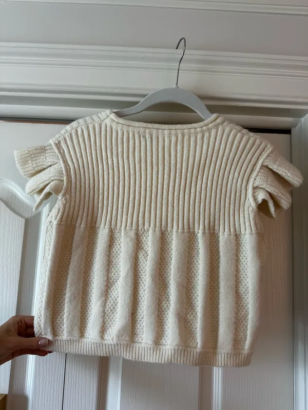 Cream Cable Knit Cropped Sweater Top Tan - Image 4