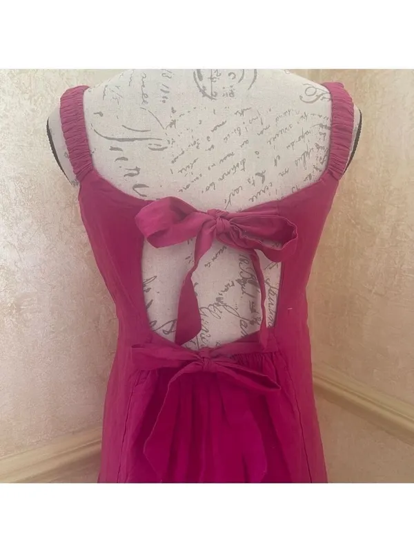 Free People Women's Vacay Pink Open back Mini Linen Cotton Blend Dress Sz M - Image 5