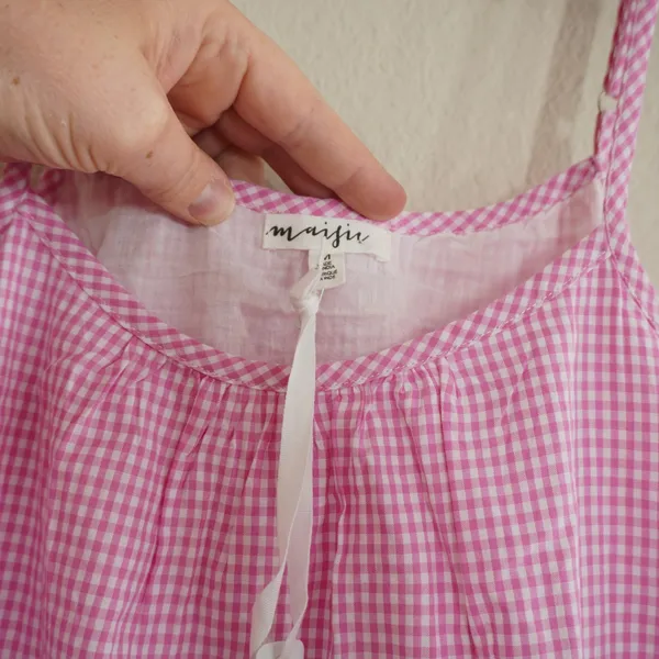 Maisie Pink Gingham‎ Tiered Mini Dress Cotton Babydoll Ruffle Trim NWT Size M - Image 7