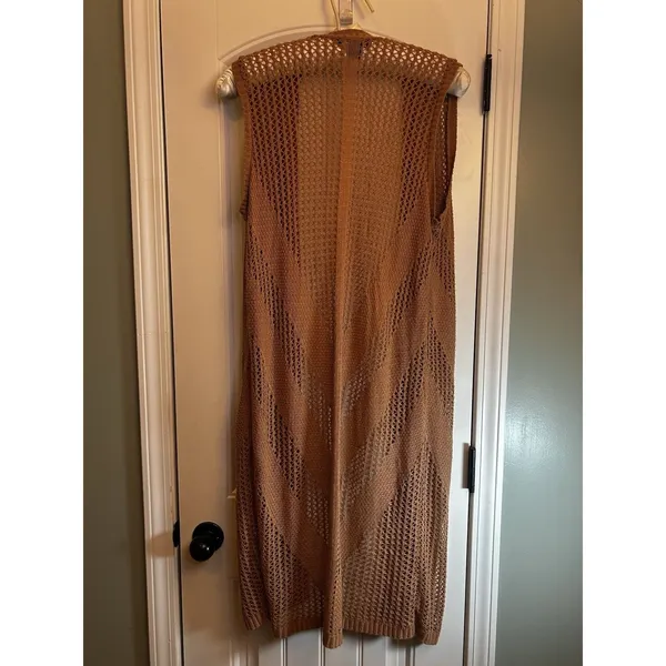 Serendipity by Victoria XL Brown Crochet Long Duster Vest Boho Festival Cardigan - Image 10