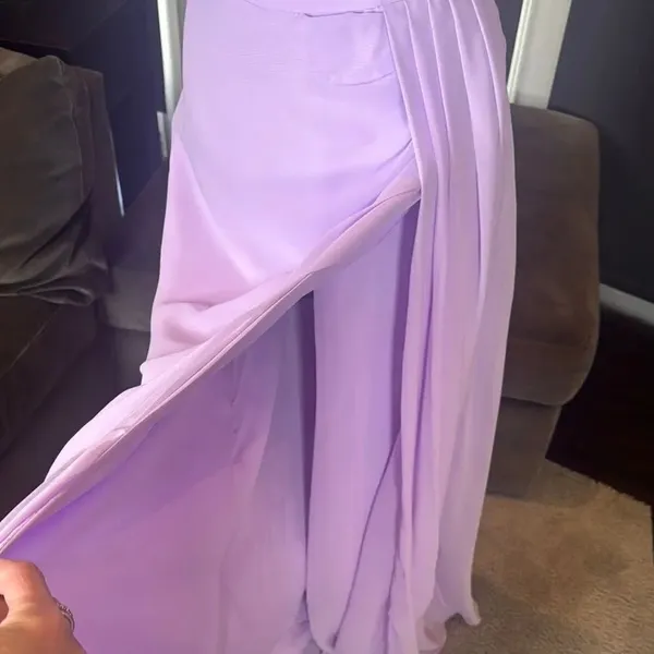 Purple Chiffon Asymmetrical One-Shoulder Formal Bridesmaid Dress Leg Slit Size 6 - Image 9