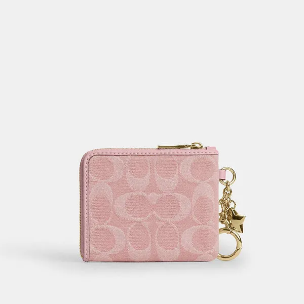 NWT Coach Small Corner Zip Wallet Signature Denim Charms CEU98 Gold/Light Pink - Image 2