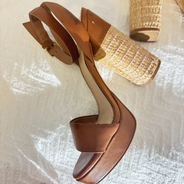 Aldo brown raffia block heel sandals: - Image 5