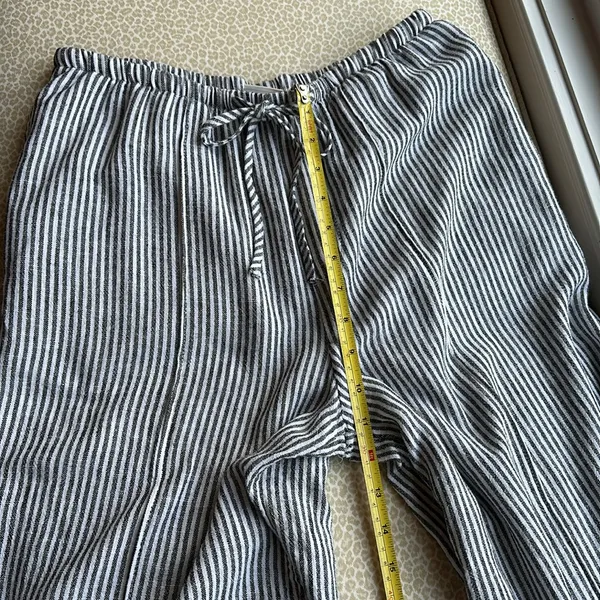A New Day- Navy & White Striped Linen Wide Leg Pants with pockets size S - Image 9