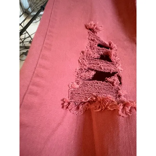 Risen Jeans Womens 9/29 Pink Distressed Straight Leg Raw Hem High Rise Denim - Image 4