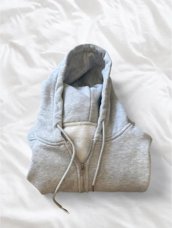 Heather Gray Full Zip Fleece Hoodie Size M - Image 8