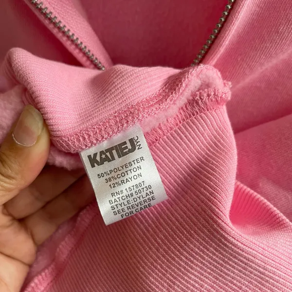 KATIE NYC Pink Zip Up‎ Hoodie Sweatshirt XL Cozy Fleece Lined Casual Streetwear - Image 4