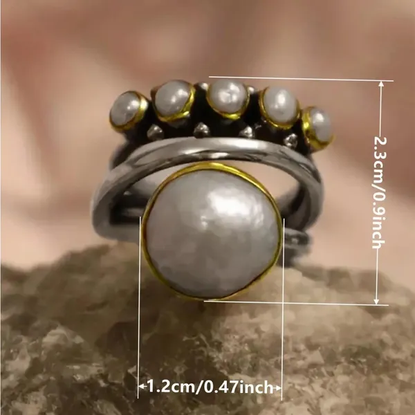 Boho inspired faux pearl decorated copper ring. Super cute and trendy! - Image 2