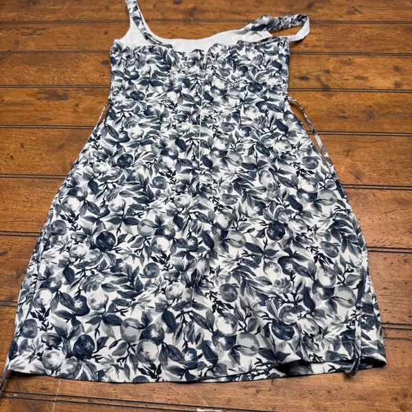 Abercrombie & Fitch Blue White Fruit Print‎ Mini Dress XXS Sun Dress Side Slit - Image 4