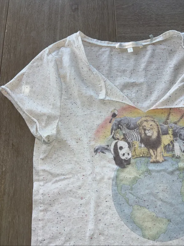 LoveShackFancy Cream Short-Sleeve Tee with Rainbow Animal Globe Graphic - Image 3