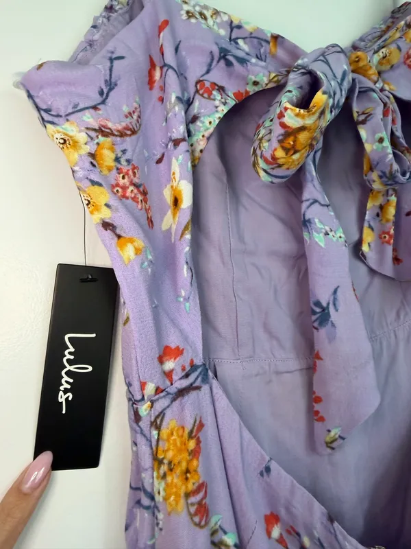 Lulus Lavender Floral Print Tie-Back Midi Dress - Image 7
