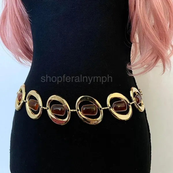 Gold Y2K Faux Amber Stone Chunky Oval Chain Belt, Fits 16-45 Inches, X7GA1385 - Image 6