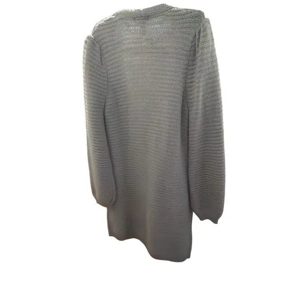 Max Studio Womens Long Open Front Cardigan Sweater‎ Light Gray Size L Pockets - Image 2