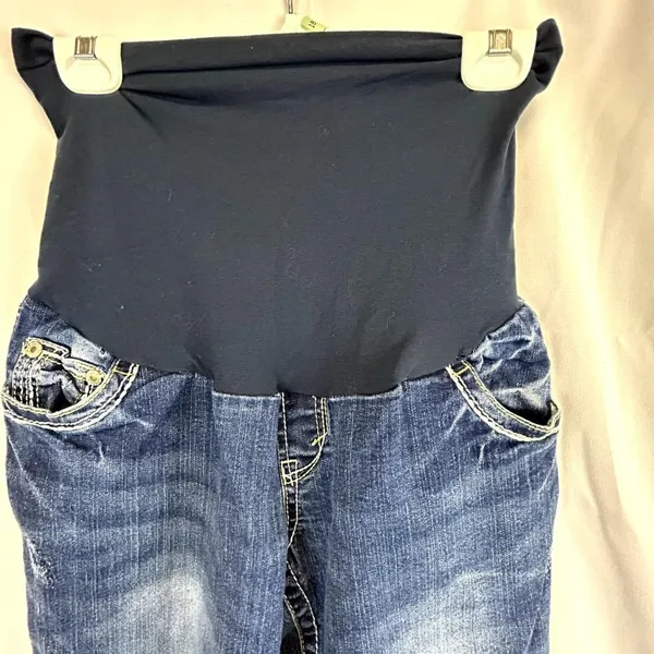 SKU 2129 WallFlower Maternity Blue Denim Bootcut Jeans Size Medium embellished - Image 2