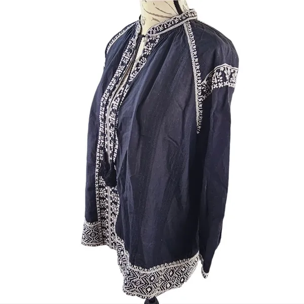 Madewell -348 Embroidered Camelia Tassel Top Black 3/4‎ Sleeve Size Small - Image 4